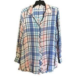 Foxcroft Shirt Womens 14W Multicolor Plaid Button Up Long Sleeve Collared Blouse